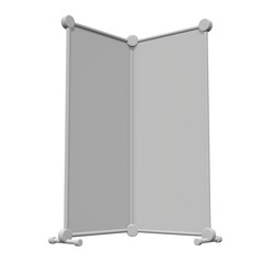 Blank Roll Up fold up Banner Stands. Trade show booth white and blank. 3d render isolated on white background. High Resolution Template for your design.
