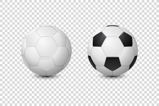Vector 3d Realistic Classic White and Black Blank Soccer Ball or Football Ball Icon Set Closeup Isolated on Transparent Background. Design Template, Mockup. Front View