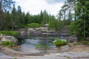 Fototapeta na wymiar view of the waterfall Park in Ruskeala in Karelia
