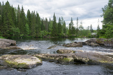view of the waterfall Park in Ruskeala in Karelia