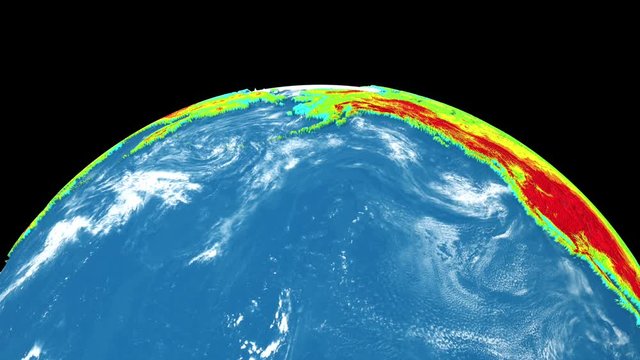 Rotating Earth planet isolated on black background. Topographic relief, elevation mountain map. Seamless looping animation.