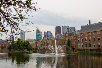 The pond and surrounding buildings near Binnenhof in The Hague