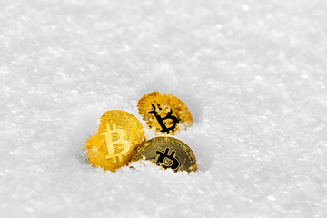 Fototapeta na wymiar Bitcoin cryptocurrency on snow