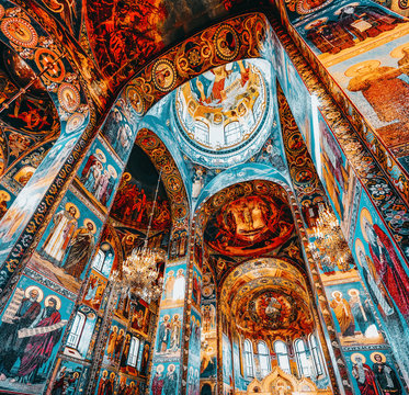 ST. PETERSBURG, RUSSIA FEDERATION - JUNE 29:Interior of Church Savior on Spilled Blood . Picture takes in Saint-Petersburg, inside Church Savior on Spilled Blood   on June 29, 2012.