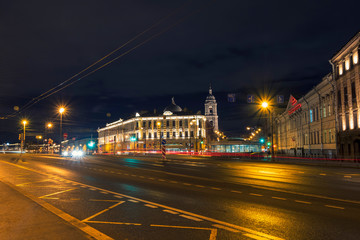 Naklejka na ściany i meble Night landscape of the city of St. Petersburg with a view of the Church of the Holy Great Martyr Catherine