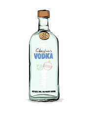 Christmas bottle of vodka. Gift alcohol. Sketch on a white background.