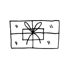 Christmas present vector doodle illustration. Present box. Christmas, New Year gift. Rectangle present box.