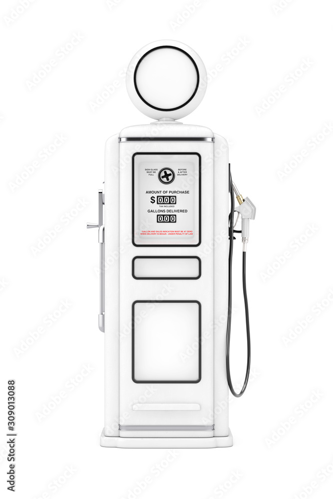 Aufkleber white retro gas pump in clay style. 3d rendering