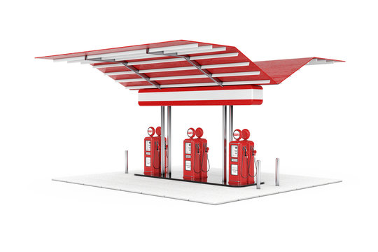 Retro Gas or Petrol Station. 3d Rendering