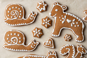 Christmas gingerbread cookies in the form of animals