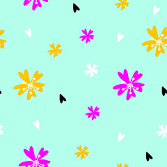 Obraz na płótnie Canvas Abstract floral seamless pattern in doodle style in vector. Sweet colorful flowers pattern for textile, fabric, wrapping