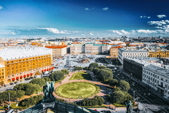 View on   of St. Petersburg city  from  the colonnade of St. Isaac's. Russia