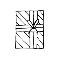 Christmas present vector doodle illustration. Present box. Christmas, New Year, Birthday gift. Rectangle present box.