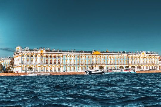 View Winter Palace  in  Saint Petersburg from Neva river.