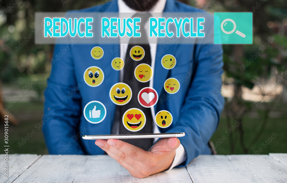 Aufkleber handwriting text reduce reuse recycle. conceptual photo environmentallyresponsible consumer behavior