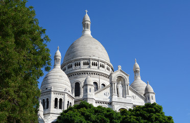 Dome of the Sacre Coeur basilica in Paris rises above trees