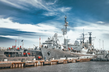 Flagship military ship in gulf.
