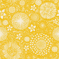 Vector Australian flora seamless pattern, yellow flower meadow background, top view - 309015865