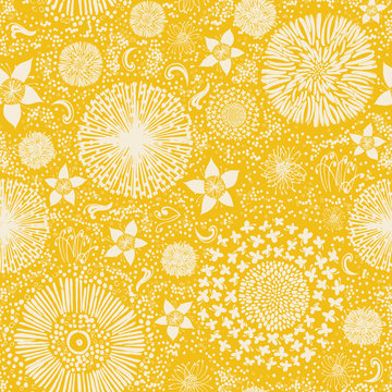 Vector Australian flora seamless pattern, yellow flower meadow background, top view