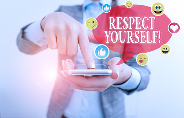 Writing note showing Respect Yourself. Business concept for believing that you good and worthy...
