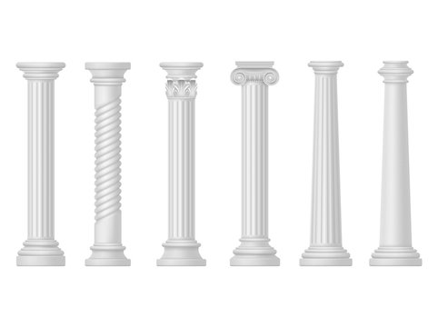 Antique white columns, Greek and Roman architecture