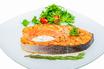 Salmon steak healthy food with tomato and vegetable