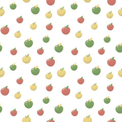 Seamless light color pattern with small volumetric apples on a white background.