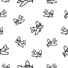 airplane seamless pattern vector. Isolated white background in cartoon style. Can be used for nursery wallpapers or wrapping paper.