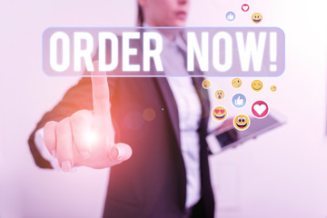 Word writing text Order Now. Business photo showcasing confirmed request by one party to another to buy sell
