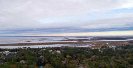 Aerial view of Daphne, Alabama and Mobile Bay