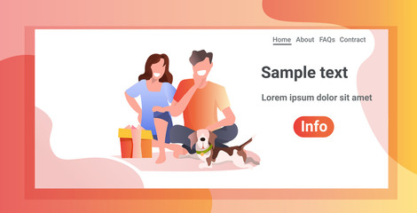 happy couple with gift boxes man woman sitting lotus pose merry christmas new year holiday celebration concept sketch full length horizontal copy space vector illustration