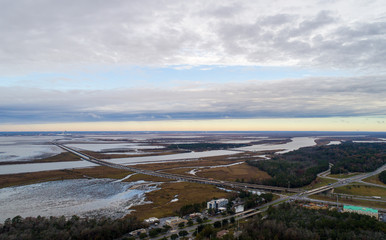 Aerial view of Daphne, Alabama and Mobile Bay