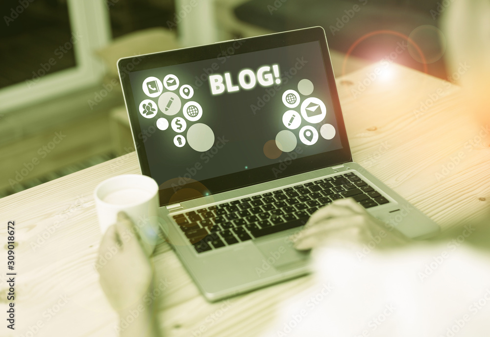 Poster word writing text blog. business photo showcasing regularly updated website web page run by individu
