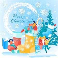 Merry Christmas Greeting Poster with Happy Kids