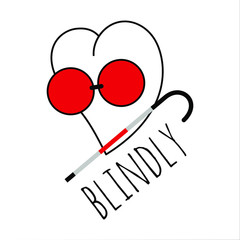 The heart is blind when it loves. Vector image on white background. In Doodle style.