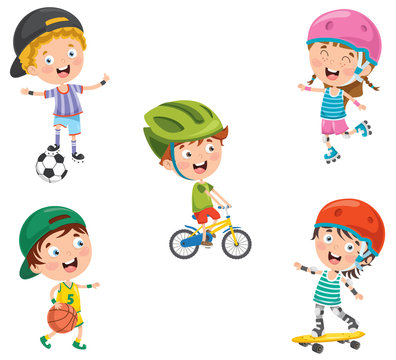 Little Happy Kids Making Sport