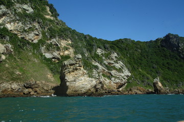 Fototapeta na wymiar Rocky Shore on a Small Island in Brazil 