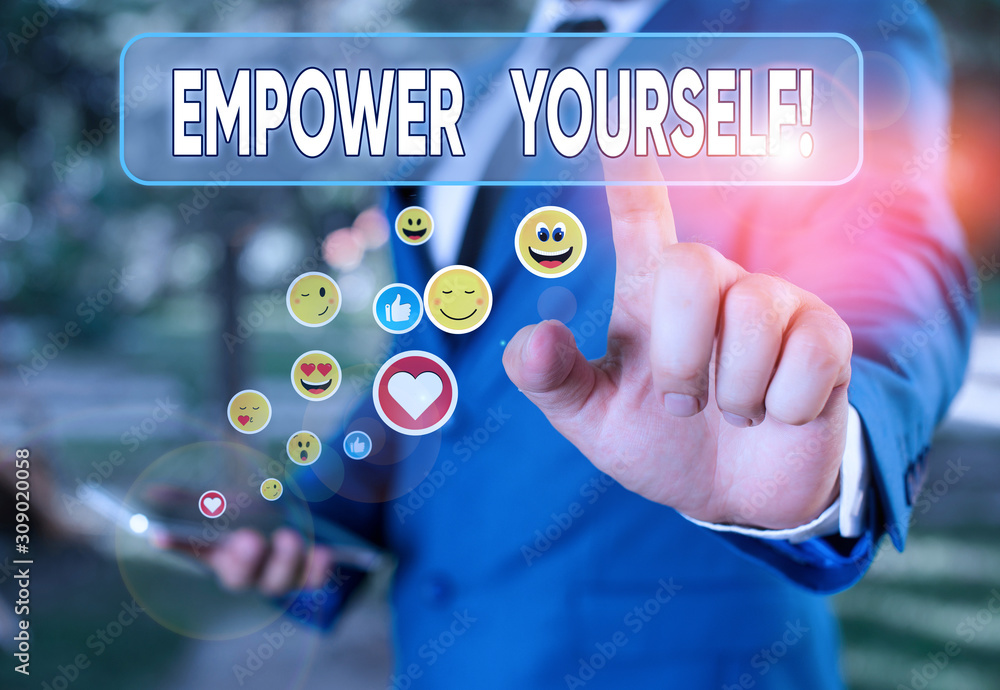 Poster writing note showing empower yourself. business concept for taking control of our life setting goals