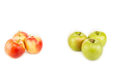 red and green ripe fresh apples isolated on white