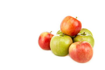 red and green ripe fresh apples isolated on white