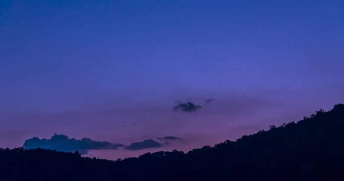 Blue sky white clound 4k timelapse with mountain on sunset.	