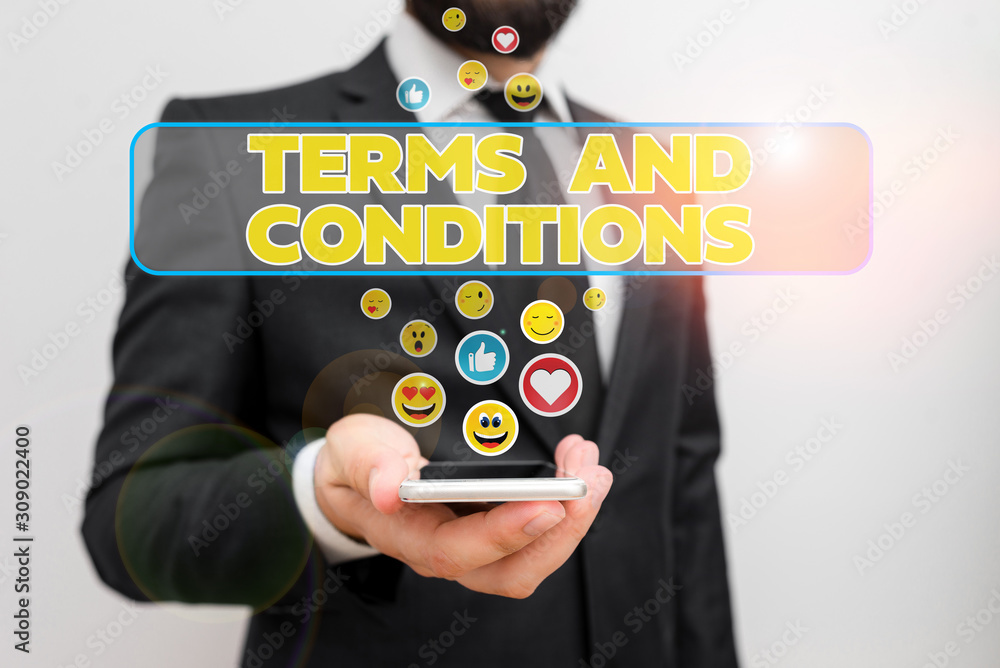 Aufkleber handwriting text writing terms and conditions. conceptual photo rules that apply to fulfilling a par