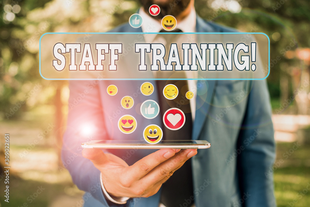 Aufkleber text sign showing staff training. business photo showcasing learn specific knowledge improve perfora