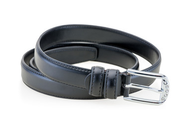female black leather belt isolated on white background