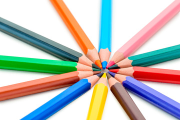 Fototapeta premium multicolored palette of pencils on a white background