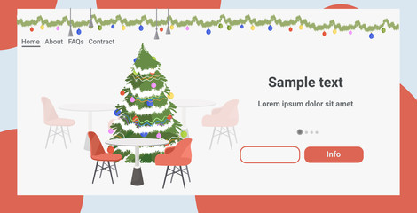 restaurant decorated for merry christmas and happy new year holidays celebration tables surrounded by chairs modern cafe interior horizontal copy space vector illustration