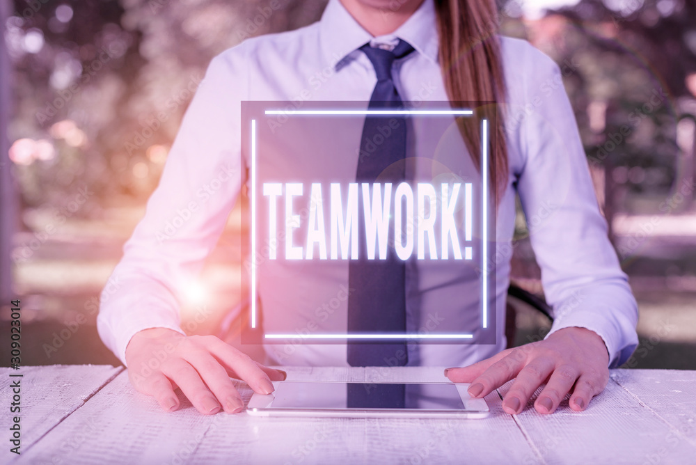Poster text sign showing teamwork. business photo text combined action of group especially when effective a