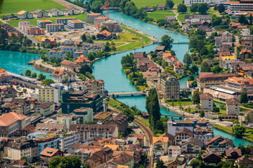 Aerial landscape of Interlaken city - obrazy, fototapety, plakaty