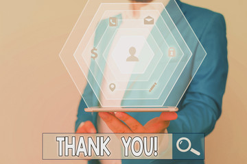 Conceptual hand writing showing Thank You. Concept meaning polite expression used when...