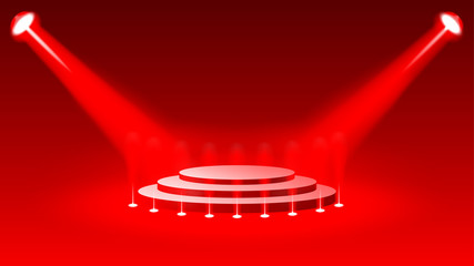 Stage podium with lighting, Stage Podium for Award Ceremony Background, Vector illustration.